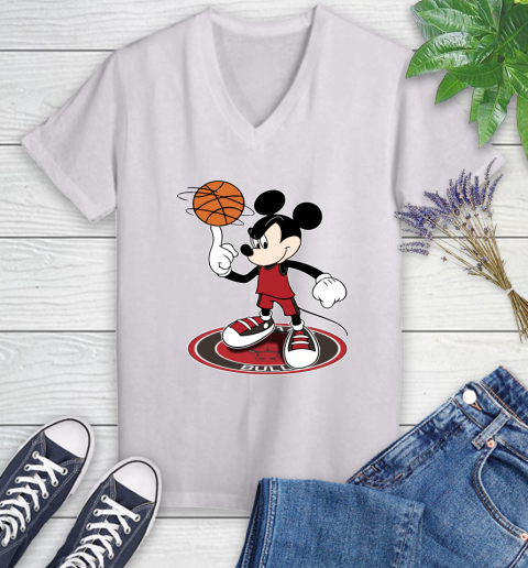 NBA Basketball Chicago Bulls Cheerful Mickey Disney Shirt Women's V-Neck T-Shirt 2