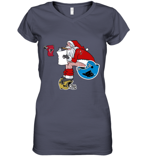 pggv santa claus tampa bay buccaneers shit on other teams christmas women v neck t shirt 39 front heather navy