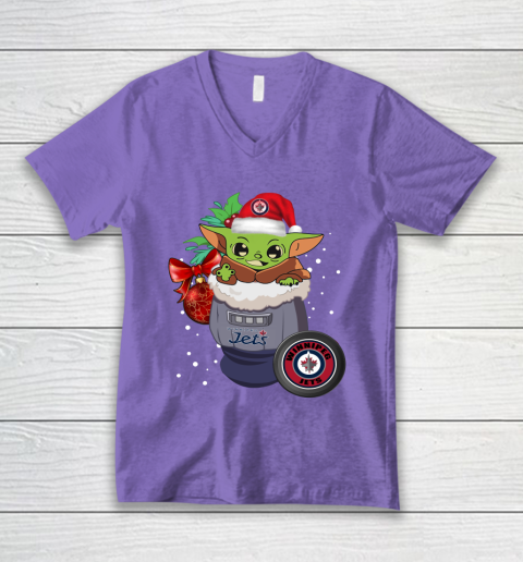 Winnipeg Jets Christmas Baby Yoda Star Wars Funny Happy NHL V-Neck T-Shirt 9
