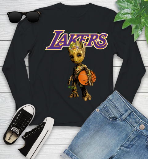 Los Angeles Lakers NBA Basketball Groot Marvel Guardians Of The Galaxy Youth Long Sleeve 2