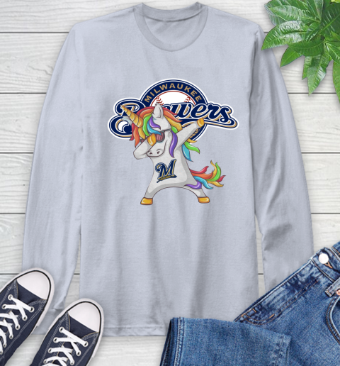 Milwaukee Brewers MLB Baseball Funny Unicorn Dabbing Sports Long Sleeve T-Shirt 6