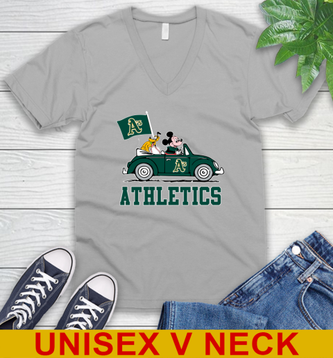 MLB Baseball Oakland Athletics Pluto Mickey Driving Disney Shirt V-Neck T-Shirt 4