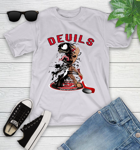 NHL New Jersey Devils Hockey Venom Groot Guardians Of The Galaxy Youth T-Shirt 4