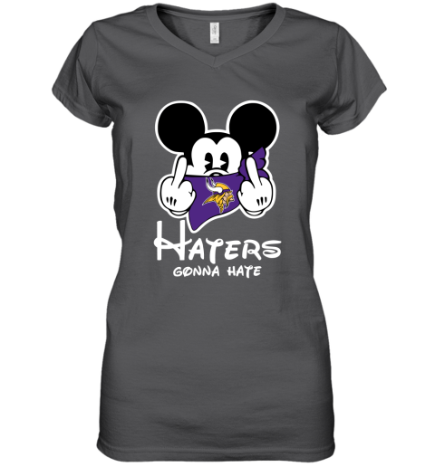 NFL Minnesota Vikings Haters Gonna Hate Mickey Mouse Disney Football T Shirt K6x5Wq0PVZz women v neck t shirt 39 95 151514 front charcoal