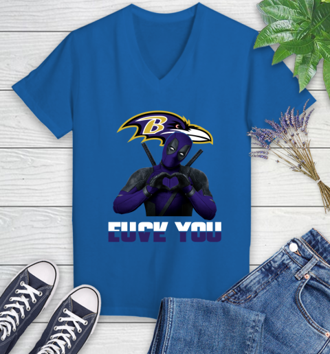 NHL Baltimore Ravens Deadpool Love You Fuck You Football Sports Women's V-Neck T-Shirt 10