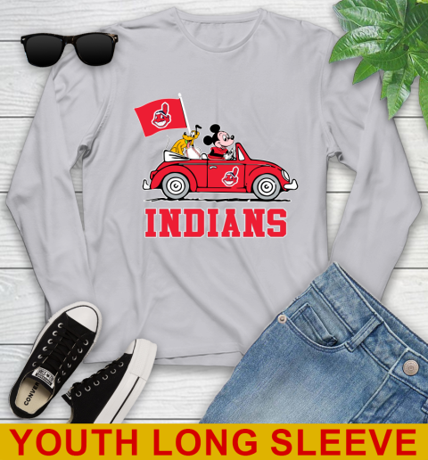 MLB Baseball Cleveland Indians Pluto Mickey Driving Disney Shirt Youth Long Sleeve 6