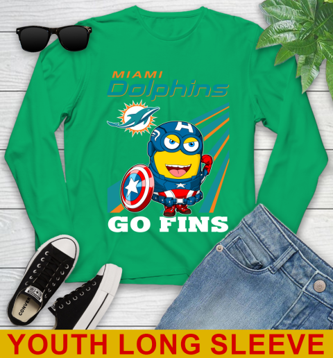 NFL Football Miami Dolphins Captain America Marvel Avengers Minion Shirt Youth Long Sleeve 7