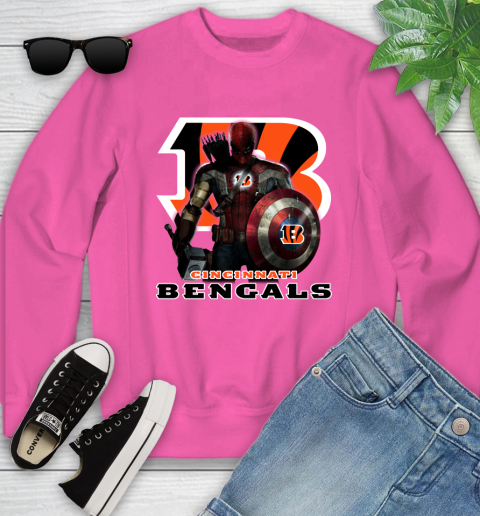 NFL Captain America Thor Spider Man Hawkeye Avengers Endgame Football Cincinnati Bengals Youth Sweatshirt 7
