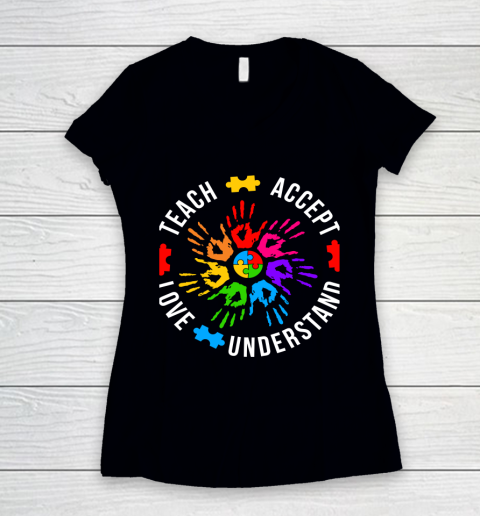 Teach Accept Understand Love Autism Awareness Women's V-Neck T-Shirt