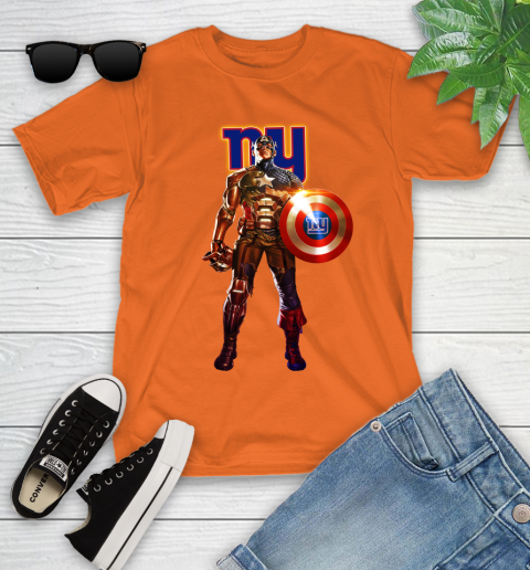 NFL Captain America Marvel Avengers Endgame Football Sports New York Giants Youth T-Shirt 7