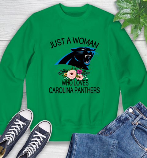 NFL Just A Woman Who Loves Carolina Panthers Football Sports Sweatshirt 4