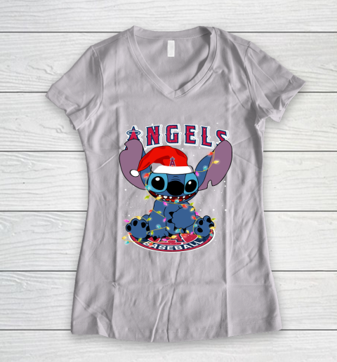 Los Angeles Angels MLB noel stitch Baseball Christmas Women's V-Neck T-Shirt