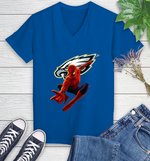 NFL Spider Man Avengers Endgame Football Philadelphia Eagles Women's V-Neck T-Shirt 10