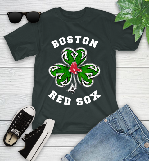 MLB Boston Red Sox Three Leaf Clover St Patrick's Day Baseball Sports Youth T-Shirt 6
