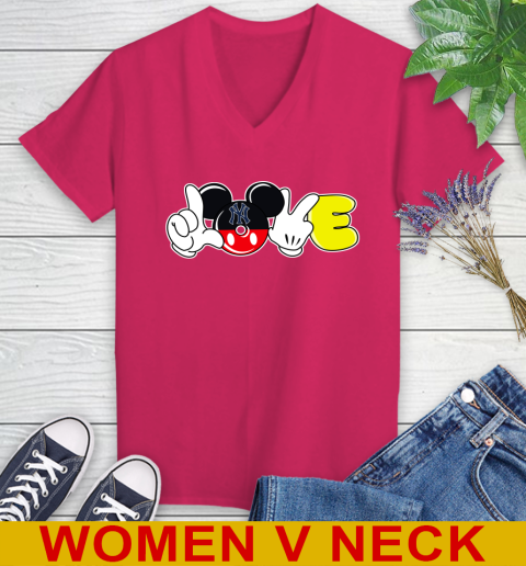 New York Yankees MLB Baseball Love Mickey Disney Sports Women's V-Neck T-Shirt 10