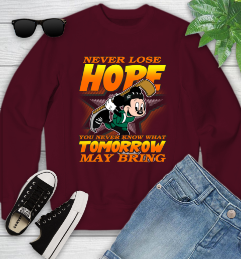 Dallas Stars NHL Hockey ootball Mickey Disney Never Lose Hope Youth Sweatshirt 4