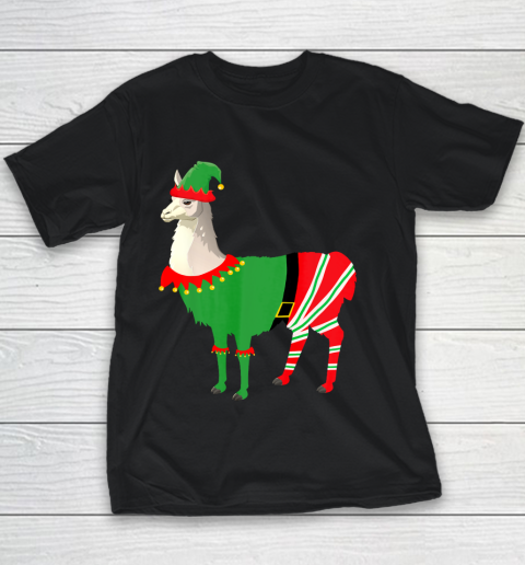 Llama in Elf costume Funny Llama Christmas Pajama Youth T-Shirt