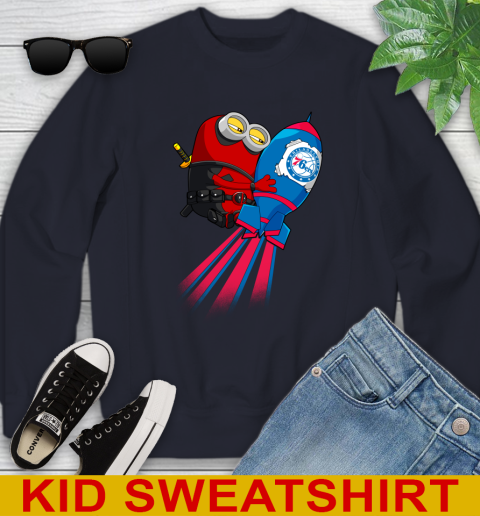 NBA Basketball Philadelphia 76ers Deadpool Minion Marvel Shirt Youth Sweatshirt 2