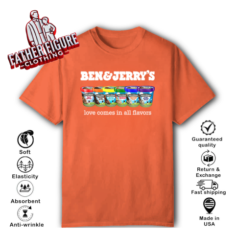 mxlj pride ben and jerryamp 39 s love comes in all flavors classic t shirt 2 front orange