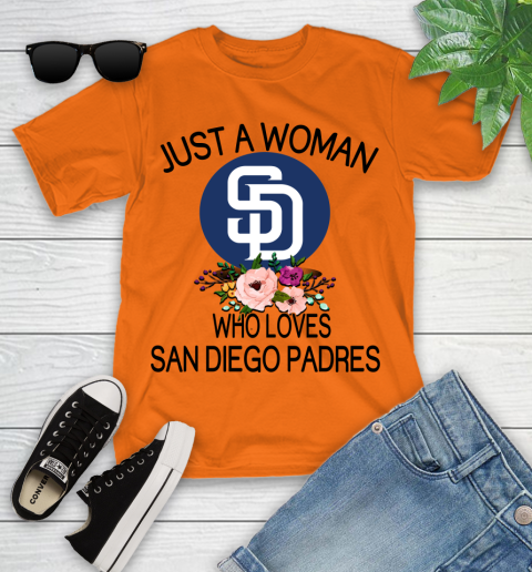 MLB Just A Woman Who Loves San Diego Padres Baseball Sports Youth T-Shirt 4