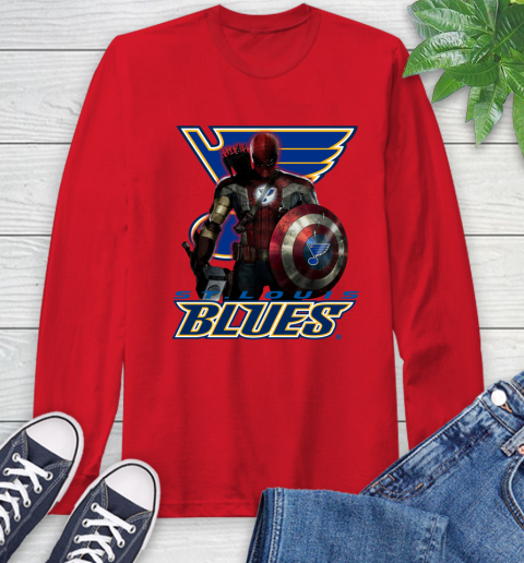NHL Captain America Thor Spider Man Hawkeye Avengers Endgame Hockey St.Louis Blues Long Sleeve T-Shirt 10