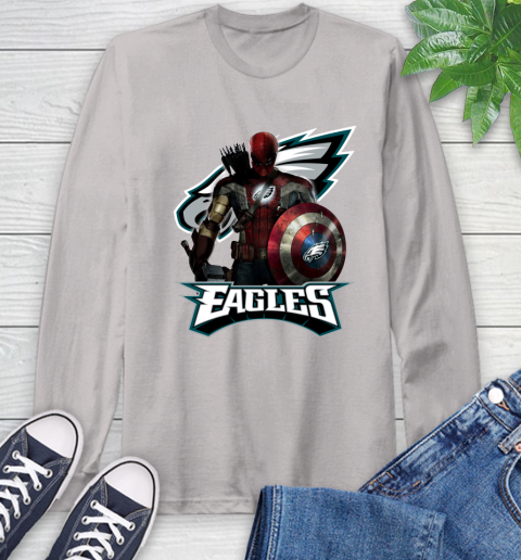 NFL Captain America Thor Spider Man Hawkeye Avengers Endgame Football Philadelphia Eagles Long Sleeve T-Shirt 12