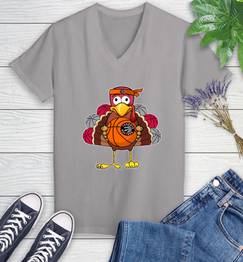 Toronto Raptors Turkey thanksgiving day Women's V-Neck T-Shirt 4