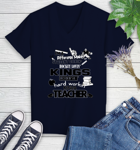 Los Angeles Kings NHL I'm A Difference Making Student Caring Hockey Loving Kinda Teacher Women's V-Neck T-Shirt 2