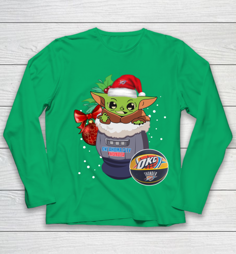 Oklahoma City Thunder Christmas Baby Yoda Star Wars Funny Happy NBA Youth Long Sleeve 6