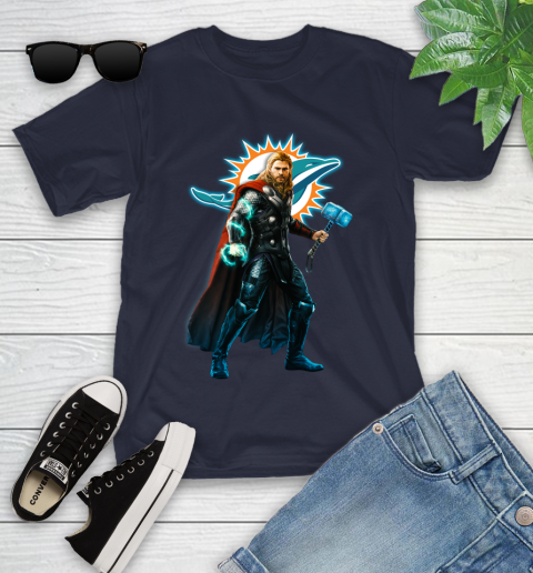 NFL Thor Avengers Endgame Football Miami Dolphins Youth T-Shirt 3