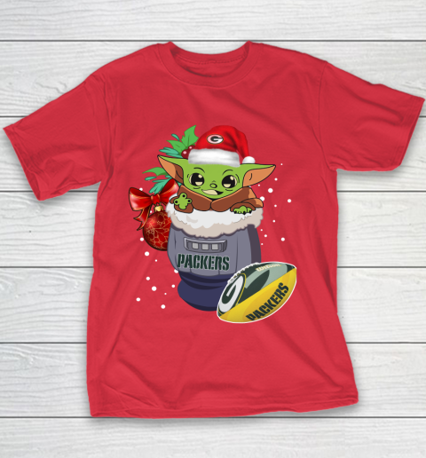 Green Bay Packers Christmas Baby Yoda Star Wars Funny Happy NFL Youth T-Shirt 9