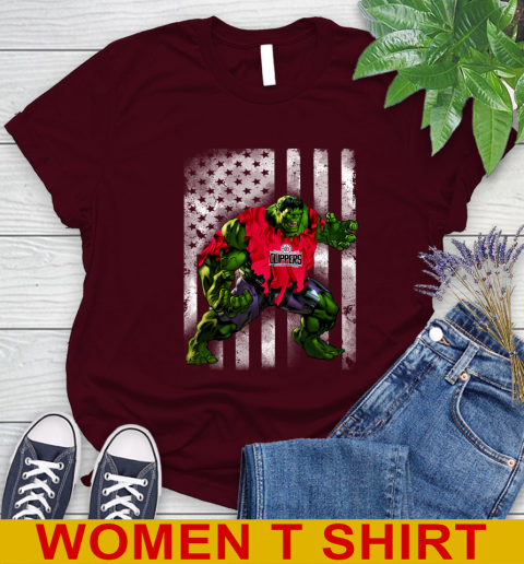 LA Clippers Hulk Marvel Avengers NBA Basketball American Flag Women's T-Shirt 6