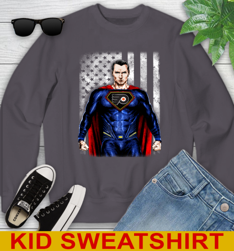 NHL Hockey Philadelphia Flyers Superman DC Shirt Youth Sweatshirt - Image 6