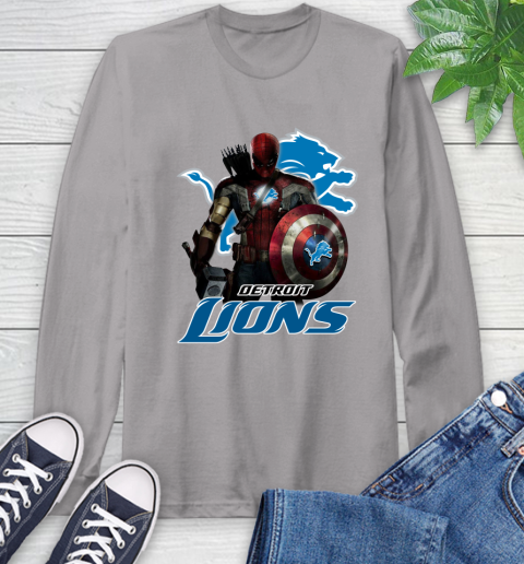 NFL Captain America Thor Spider Man Hawkeye Avengers Endgame Football Detroit Lions Long Sleeve T-Shirt 6