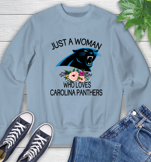 NFL Just A Woman Who Loves Carolina Panthers Football Sports Sweatshirt 5