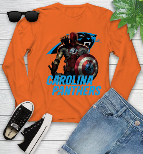 NFL Captain America Thor Spider Man Hawkeye Avengers Endgame Football Carolina Panthers Youth Long Sleeve 4
