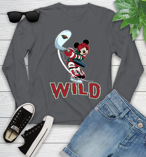 NHL Hockey Minnesota Wild Cheerful Mickey Mouse Shirt Youth Long Sleeve 8