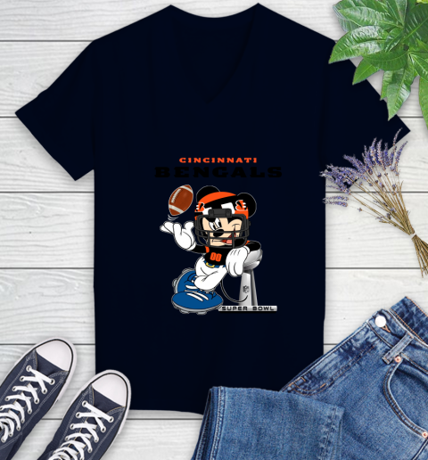 NFL Cincinnati Bengals Mickey Mouse Disney Super Bowl Football T Shirt Women's V-Neck T-Shirt 3