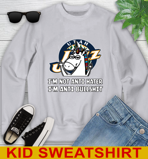 Utah Jazz NBA Basketball Unicorn I'm Not Anti Hater I'm Anti Bullshit Youth Sweatshirt 4