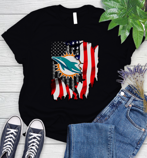 Miami Dolphins NFL Football American Flag Women's T-Shirt