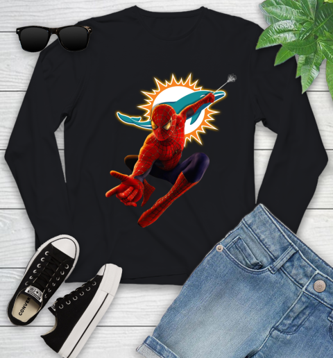 NFL Spider Man Avengers Endgame Football Miami Dolphins Youth Long Sleeve 2