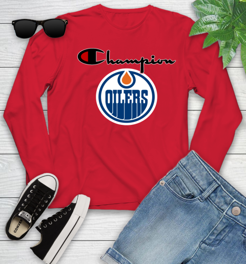 NHL Hockey Edmonton Oilers Champion Shirt Youth Long Sleeve 9