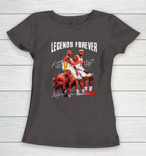 Kobe Bryant Lebron James And Michael Jordan Legends Forever Signatures Women's T-Shirt 7