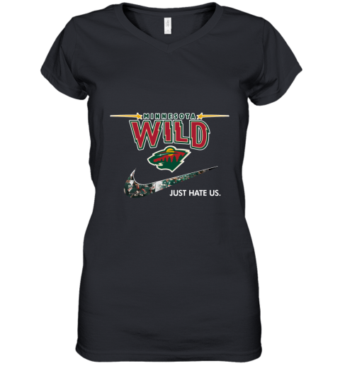 NHL Team Minnesota Wild x Nike Just Hate Us Hockey Women's V-Neck T-Shirt