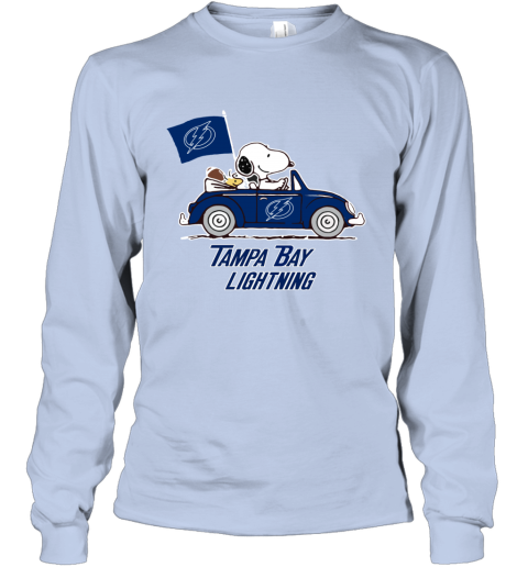 Snoopy And Woodstock Ride The Tampa Bay Lightnings Car irt0 snoopy and woodstock ride the tampa bay lightnings car youth long sleeve 50 front light blue