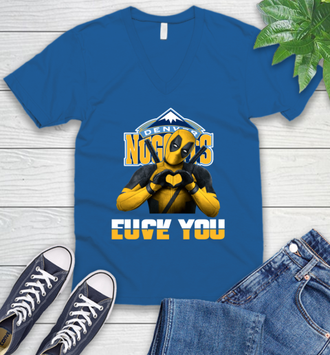 NBA Denver Nuggets Deadpool Love You Fuck You Basketball Sports V-Neck T-Shirt 5