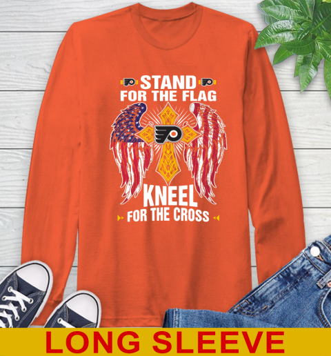 NHL Hockey Philadelphia Flyers Stand For Flag Kneel For The Cross Shirt Long Sleeve T-Shirt 4