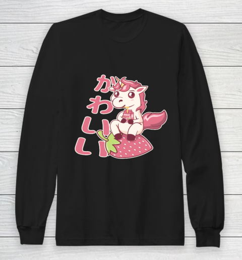 Strawberry Milk Shake Carton  Kawaii Chibi Unicorn Japanese Long Sleeve T-Shirt