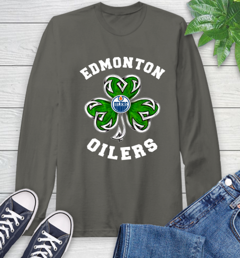 NHL Edmonton Oilers Three Leaf Clover St Patrick's Day Hockey Sports Long Sleeve T-Shirt 9