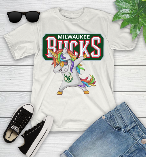 Milwaukee Bucks NBA Basketball Funny Unicorn Dabbing Sports Youth T-Shirt